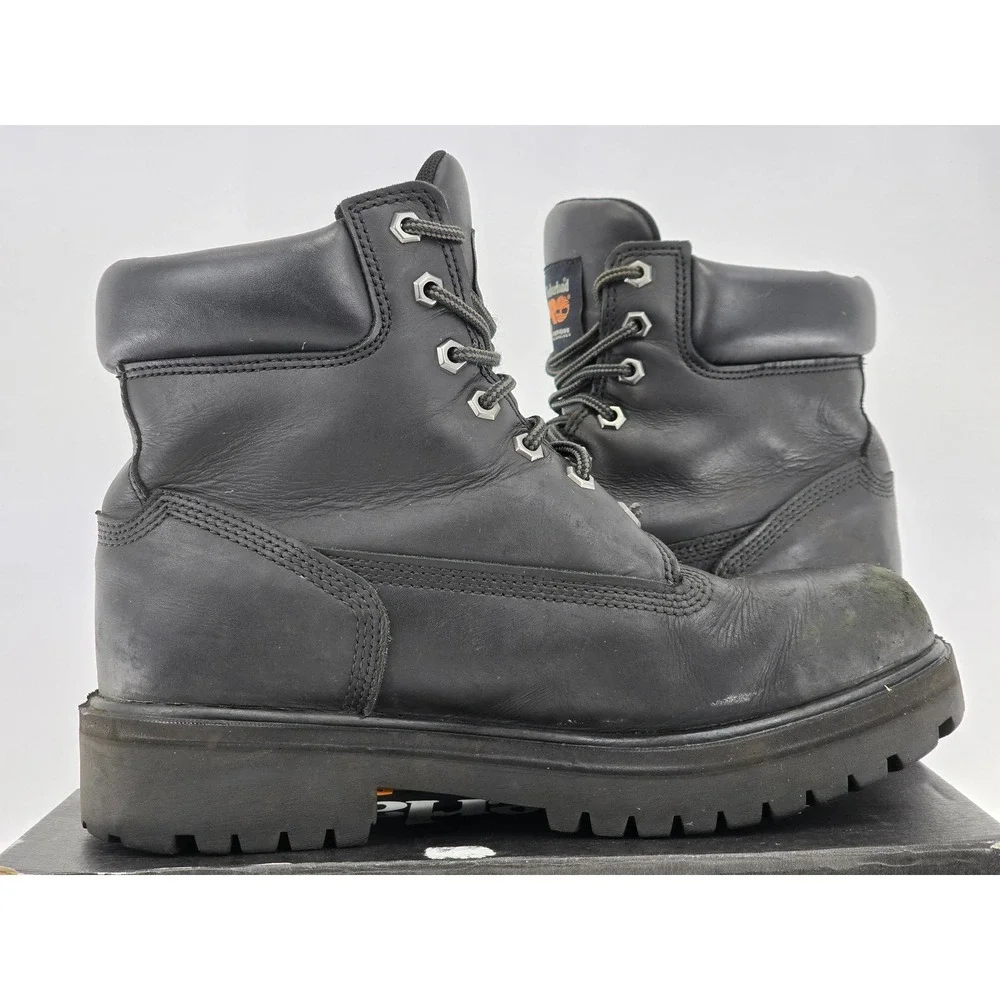 Timberland PRO Direct Attach Work Boots Mens 9 Black Leather Soft Toe -Good